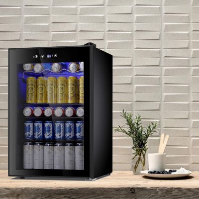 Glass Door 4.4 cu.ft. 145-Can Digital Display Adjustable Shelves Freestanding Beverage Refrigerator Cooler