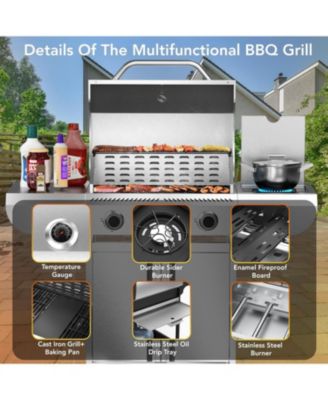 Gas Grill,Heavy-Duty Stainless Steel BBQ Grill,4 Burner Gas Grill with Side Burner,42000 BTU Propane Gas Grill for Outdoor Cooking,Barbecue,Garden and Patio Backyard