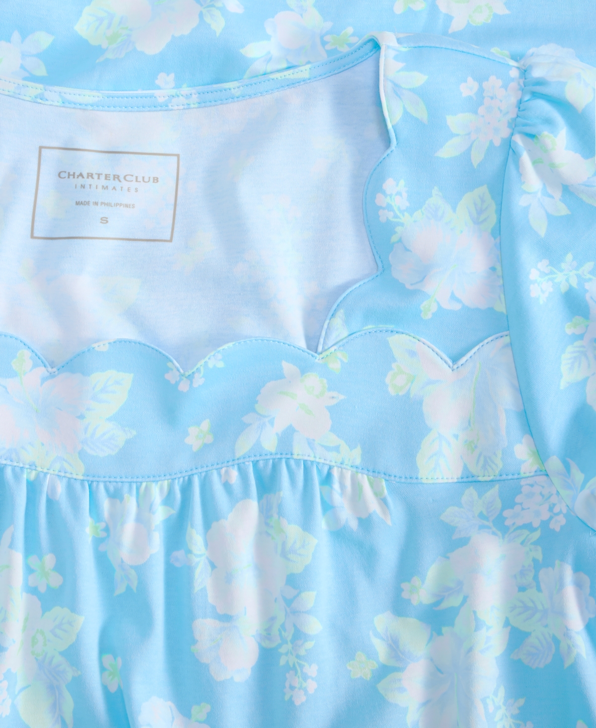 CHARTER CLUB WOMEN'S COTTON SCALLOPED SHORT-SLEEVE CHEMISE, EXCLUSIVELY AT MACY'S 