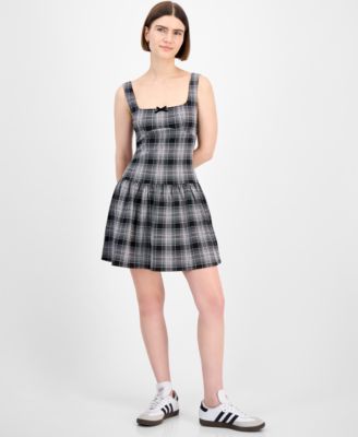 Juniors' Plaid Drop-Waist Mini Dress