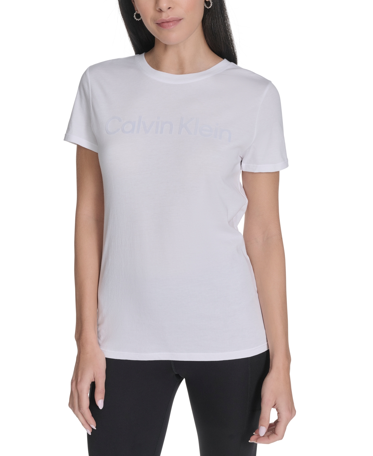 Calvin Klein Performance Women's Flocked-logo Crewneck T-shirt
