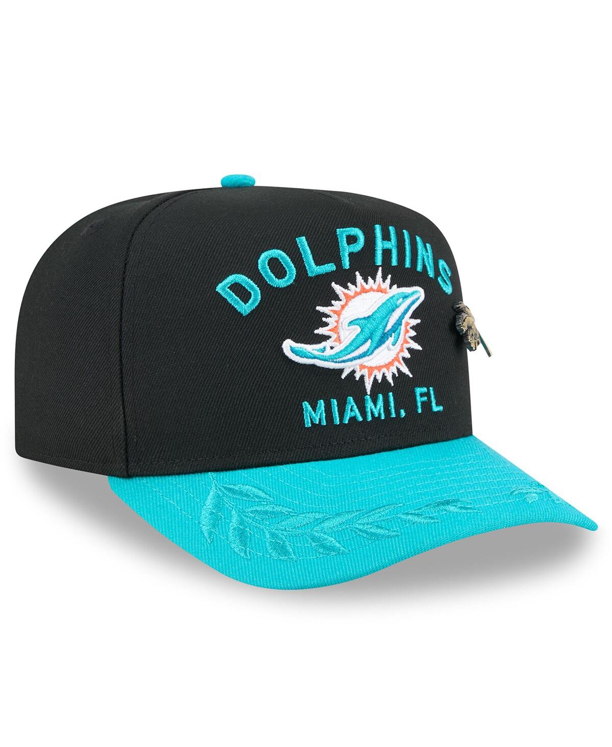 New Era Men's Black/aqua Miami Dolphins 2025 Nfl Draft On Stage A-frame 59fifty Fitted Hat In Black,aqua