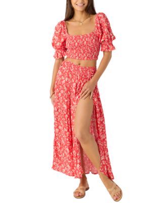 Juniors' Luciana Printed Smocked-Waist Tiered Skirt