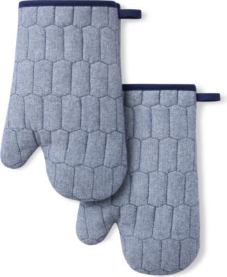 Honeycomb Quilted Chambray Oven Mitt Set, 7" x 13"