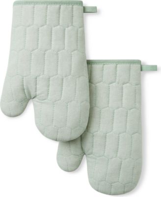 Honeycomb Quilted Chambray Oven Mitt Set, 7" x 13"