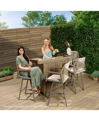 Set of 2 Indoor/Outdoor Aluminum, Woven Rope Swivel Barstools w/ Armrests