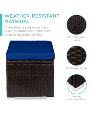 Set of 2 Wicker Ottomans, Multipurpose Furniture w/ Removable Cushions, Steel Frame