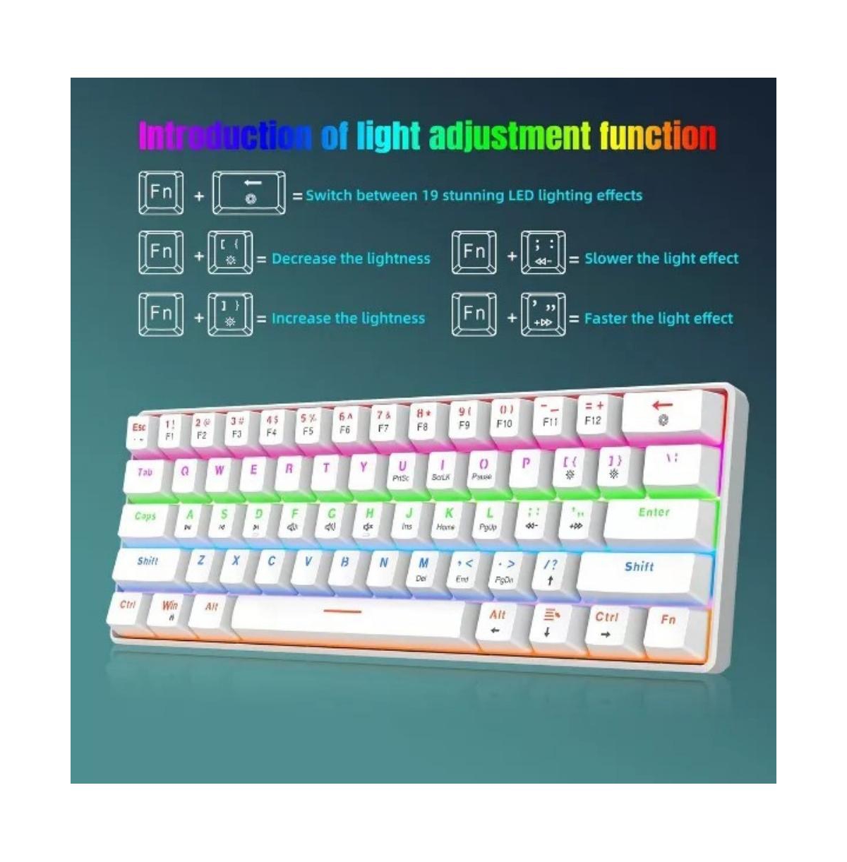 60% Mechanical Gaming Keyboard, Red Switch, Wired Gaming Colorful Backlit Gaming Keyboard, Pudding Keycaps Compact