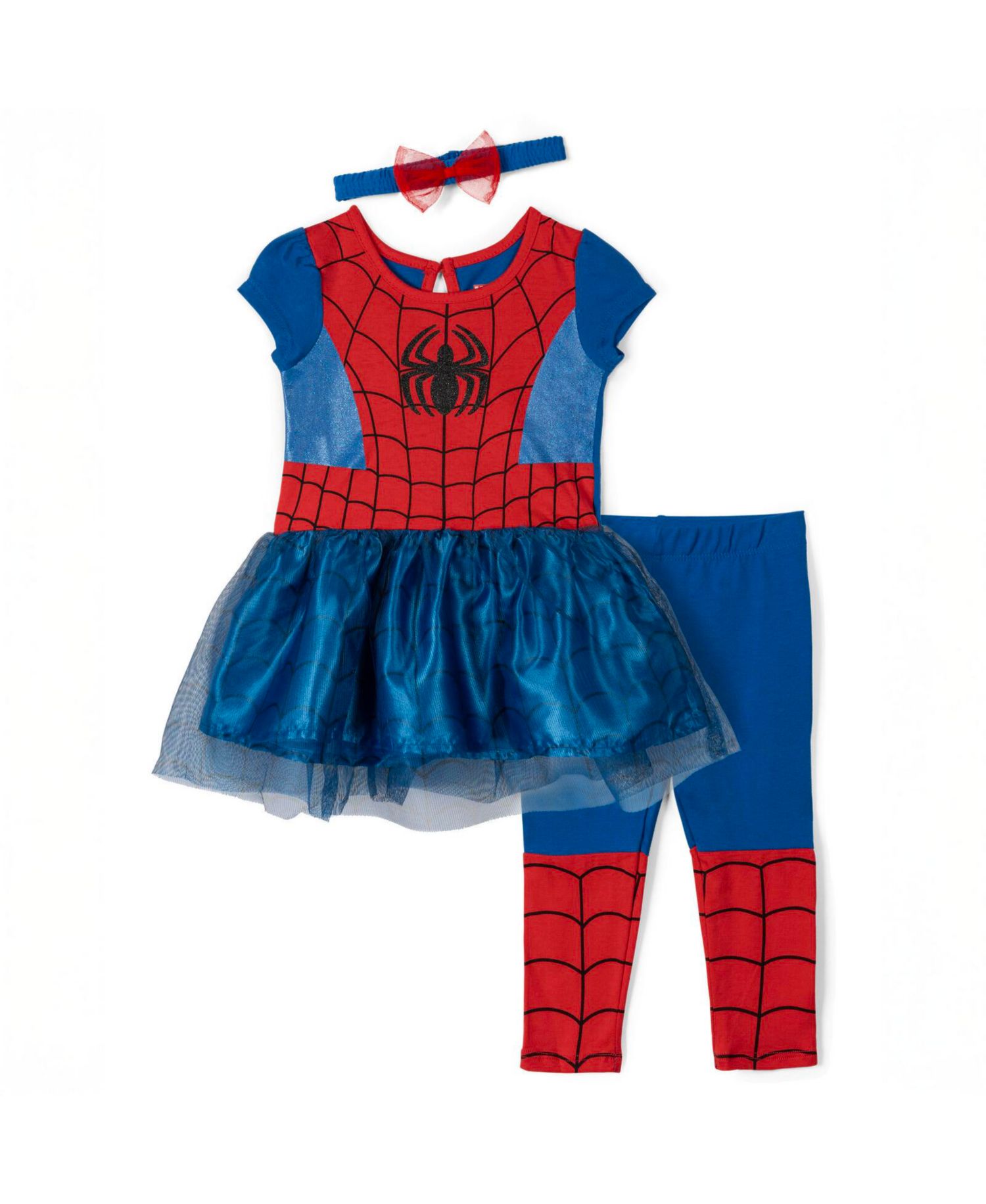 Baby Girls Marvel Captain America Spider-Man Dress Leggings and Headband 3 Piece Cosplay Set Newborn to