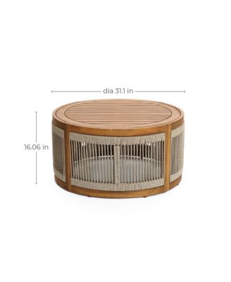 Outdoor Acacia Wood Rope Sides Round Drum Coffee Table