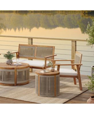 Outdoor Acacia Wood Rope Sides Round Drum Side and End Tables