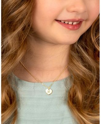 Girls Children's 14K Gold Heart & Engraved Initial 12-14" Necklace