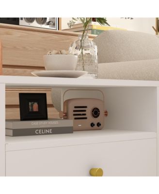 1 PC wooden Bedside table with three drawers, gold handles and feet - side table