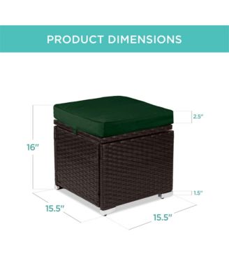 Set of 2 Wicker Ottomans, Multipurpose Furniture w/ Removable Cushions, Steel Frame