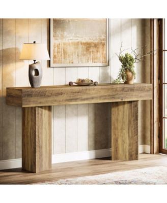 63-Inch Farmhouse Console Table, Narrow Long Sofa Table Behind Couch, Wood Entry Console for Entryway, Living Room, Foyer, Rustic Brown