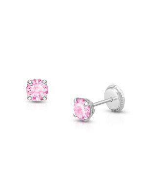 Children's 14K Gold 4mm Pink Round Cut Studs Girls' Screw Back Earrings