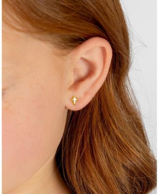 Children's 14K Gold Simple Cross Studs Girls' Screw Back Earrings