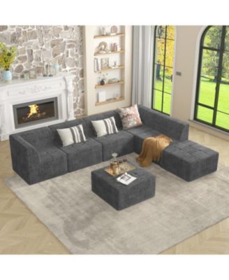 Streamdale Modern Minimalist Corduroy Sofa Sleeper, Sectional, Space-Saving Design - Grey