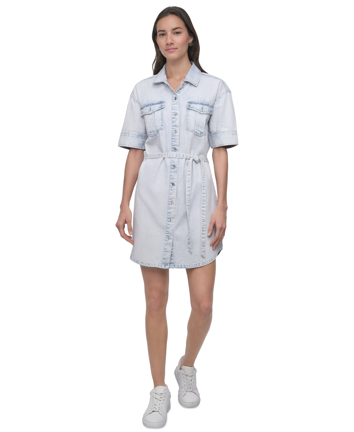 Dkny Jeans Women's Denim Self Belted Shirtdress