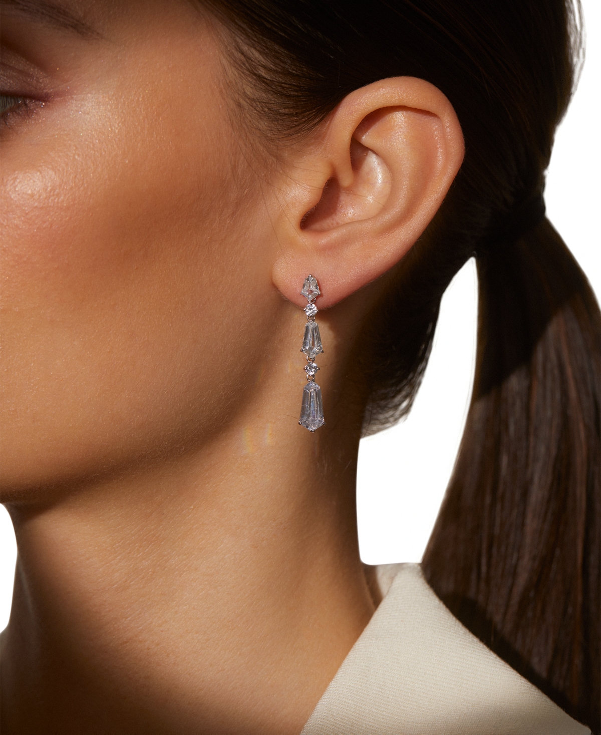 Eliot Danori Silver-tone Cubic Zirconia Linear Drop Earrings, Exclusively At Macy's In Silver