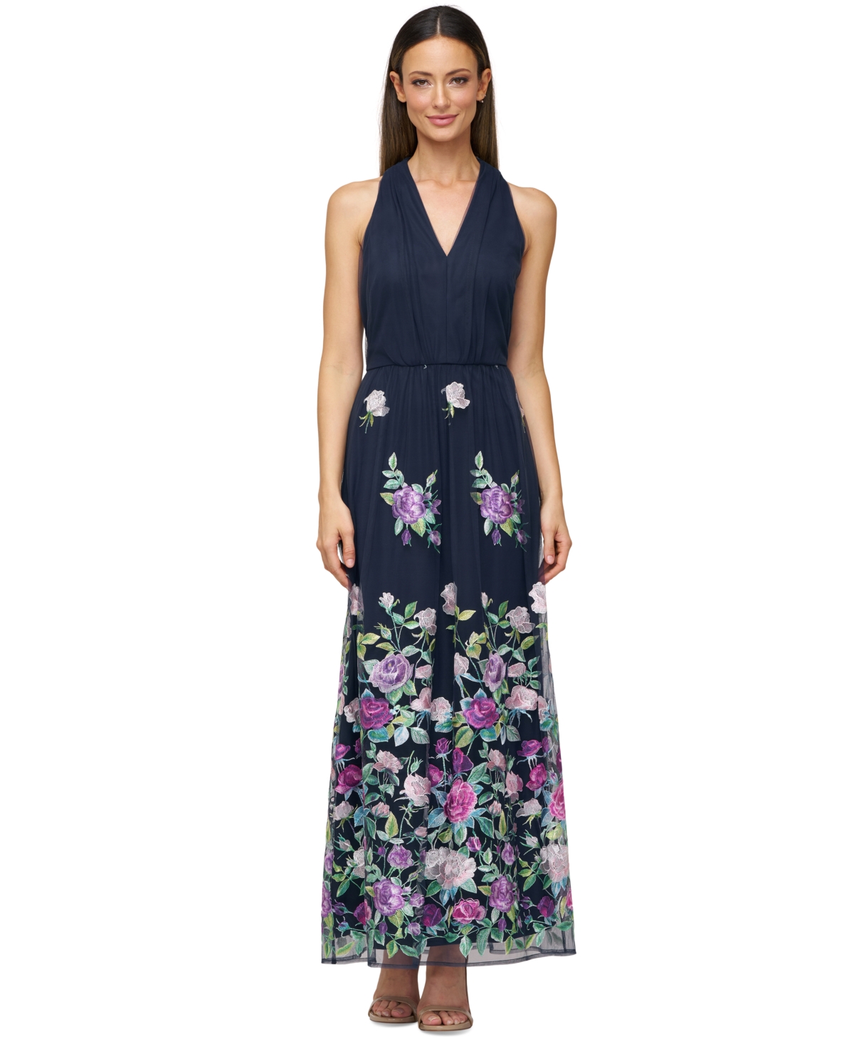 Women's Dassie Floral V-Neck Tie-Waist Gown - Navy Multi