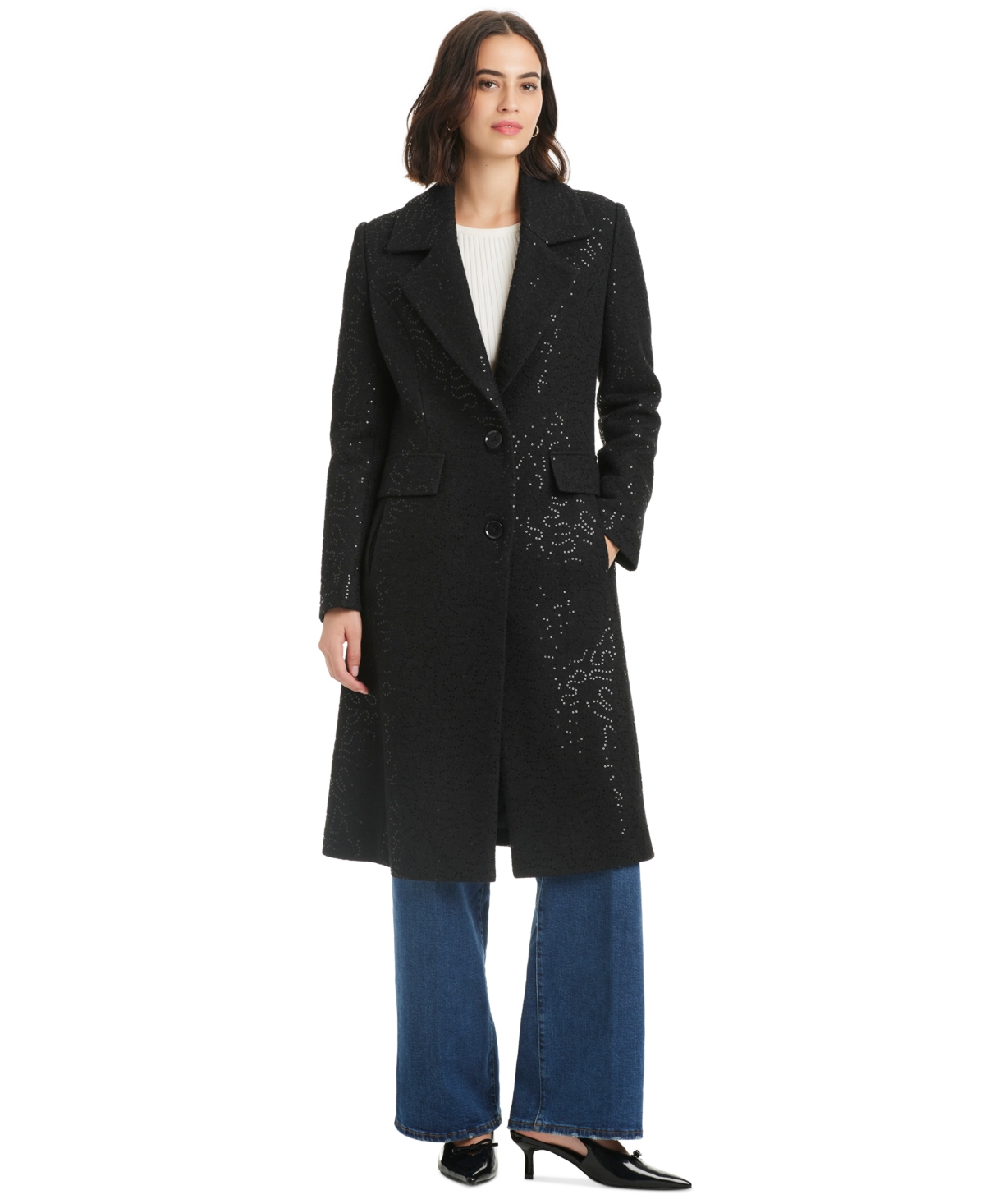Kate Spade Women's Embellished Single-breasted Coat In Black