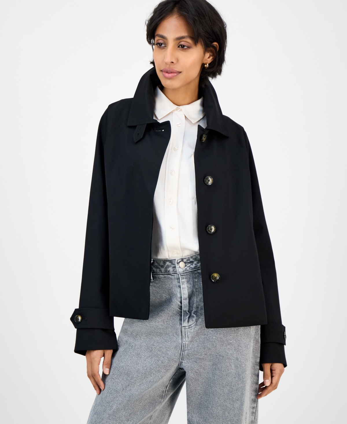 Women's Short Single-Breasted Trench Coat, Exclusively at Macy's - Navy