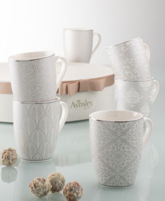 Silver Brocade Mugs, Set of 6