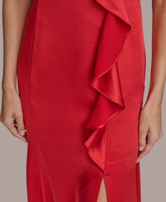 Women's Ruffle-V-Neck Sleeveless Gown