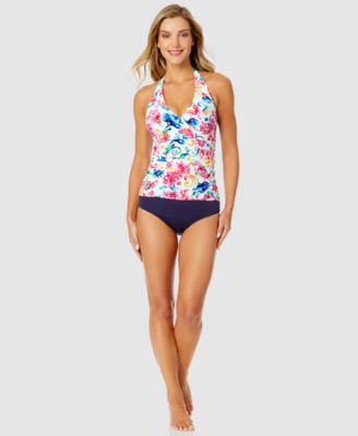 Women's Watercolor Paisley Marilyn Halter Tankini Top & High-Waist Bikini Bottoms