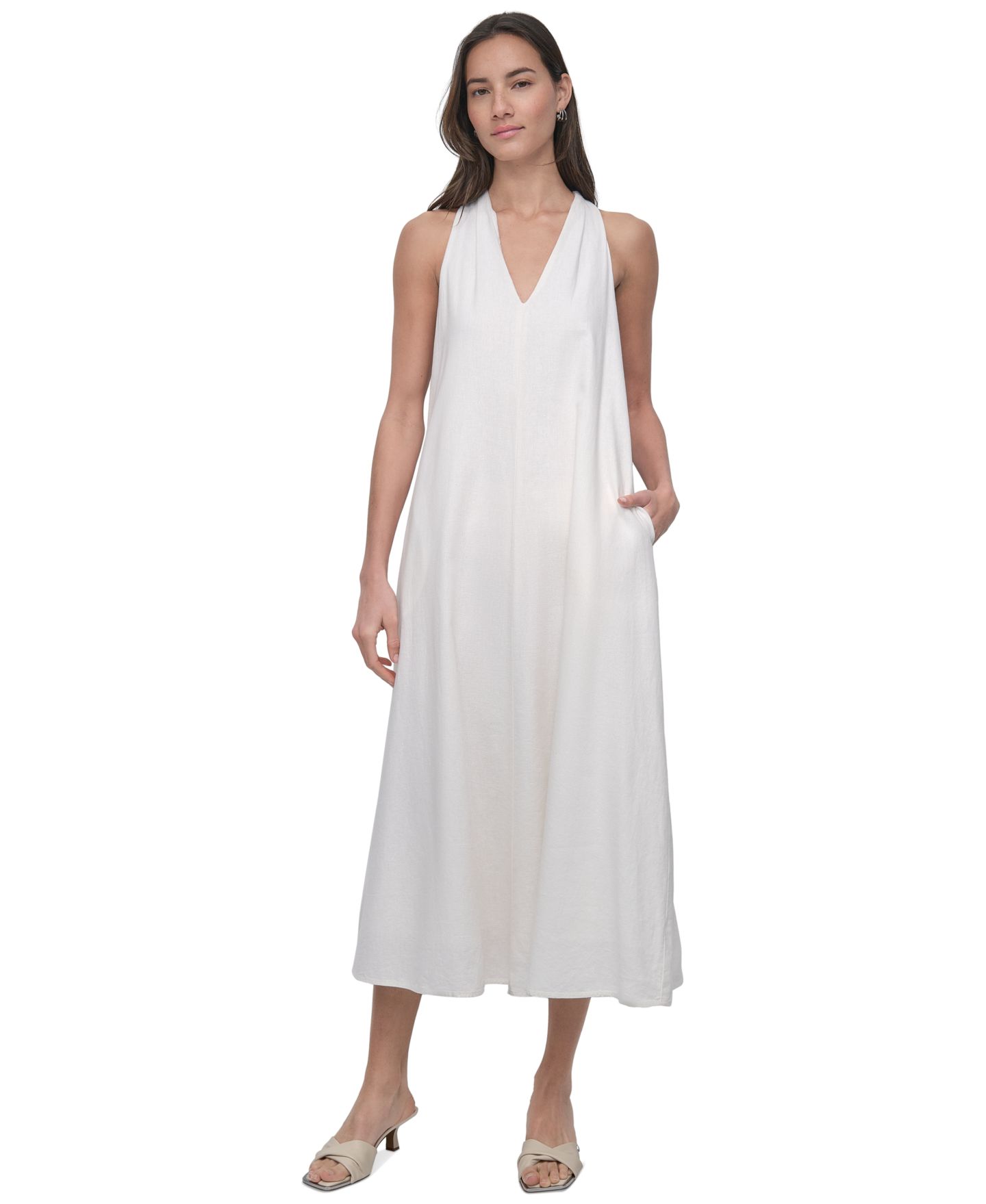 Женское платье DKNY Jeans V-Neck Racerback Linen-Blend Swing, цвет: Слоновая кость — фото 1