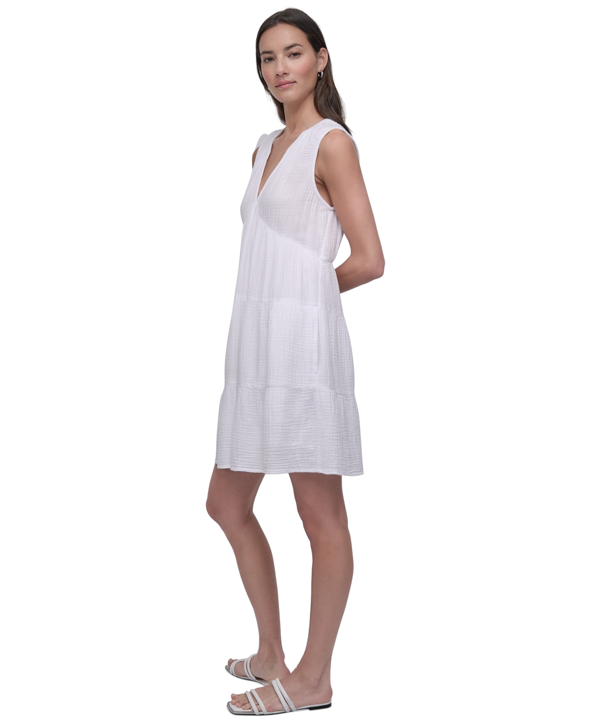 Shop Dkny Jeans Women's Cotton Gauze Sleeveless Mini Dress