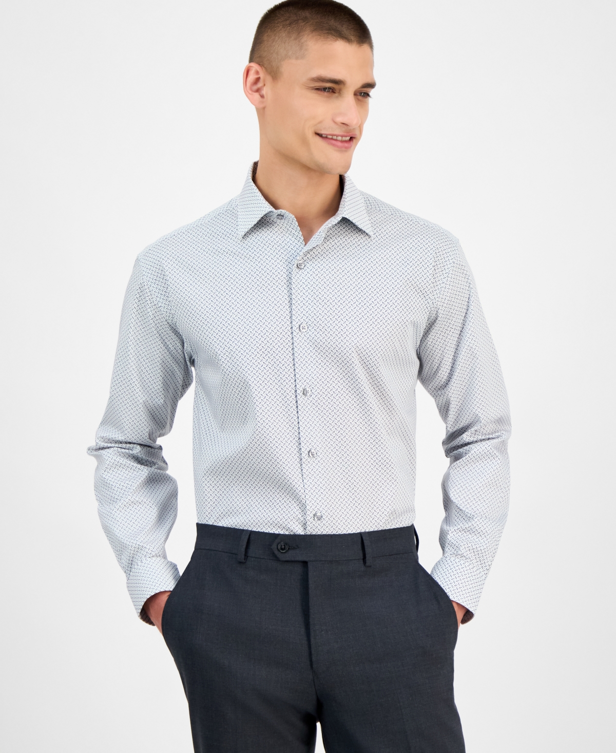 Alfani Men's Slim-fit Temperature Regulating Dress Shirt, Created For Macy's In Blue