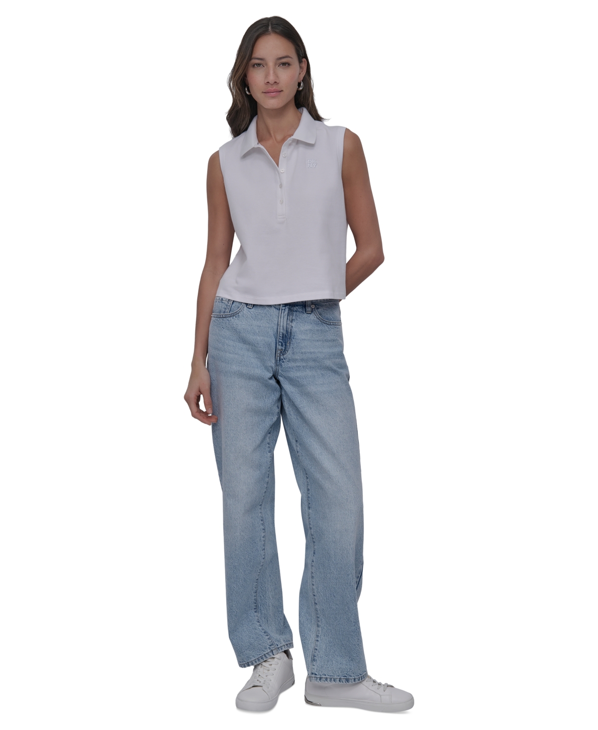 DKNY JEANS WOMEN'S CROPPED SLEEVELESS POLO SHIRT 