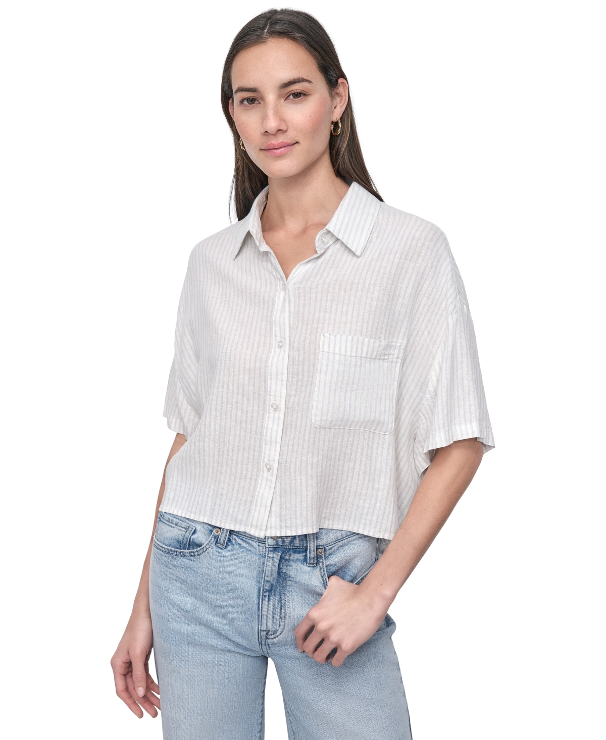 DKNY JEANS WOMEN'S OVERSIZED CROPPED SHIRT 