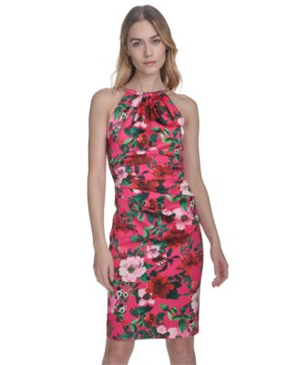 Women's Printed Side-Pleat Sleeveless Sheath Dress