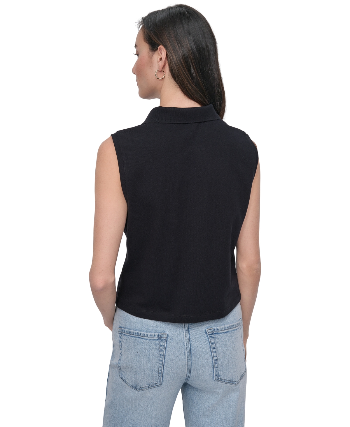 DKNY JEANS WOMEN'S CROPPED SLEEVELESS POLO SHIRT 