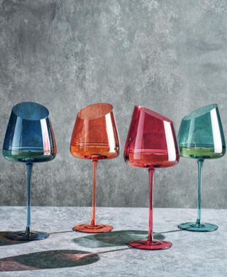 Khen Slanted Stemmed Wine Glasses, Set of 4