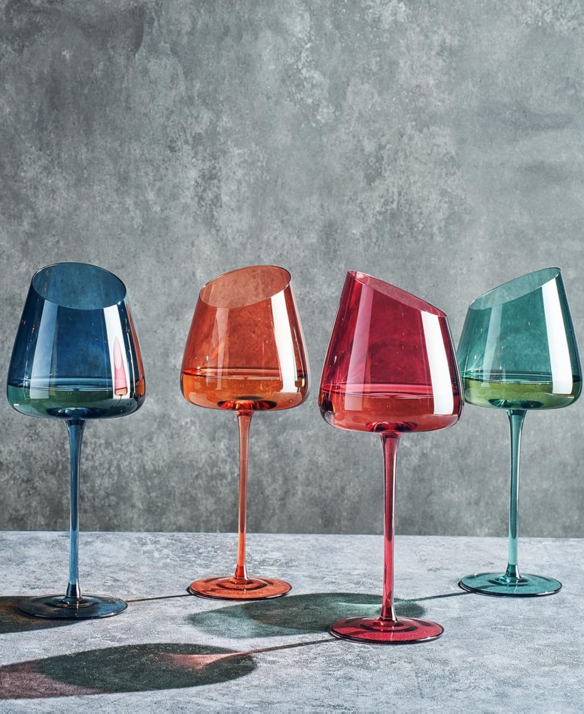 The Wine Savant Khen Slanted Stemmed Wine Glasses, Set Of 4 In Multi Color
