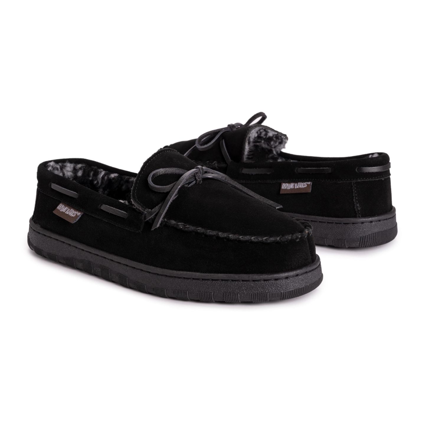 Мужские тапочки MUK LUKS Paul Printed Berber Suede Moccasin Slippers, цвет: Чёрный — фото 8