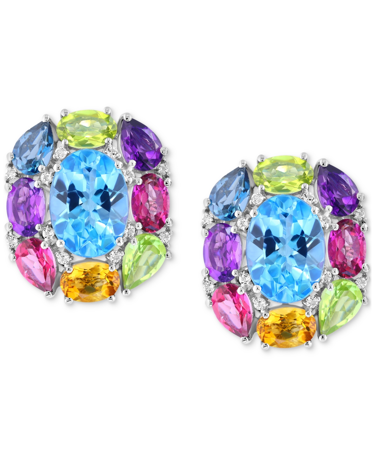 Shop Effy Collection Effy Multi-gemstone Stud Earrings (14-5/8 Ct. T.w.) In Sterling Silver