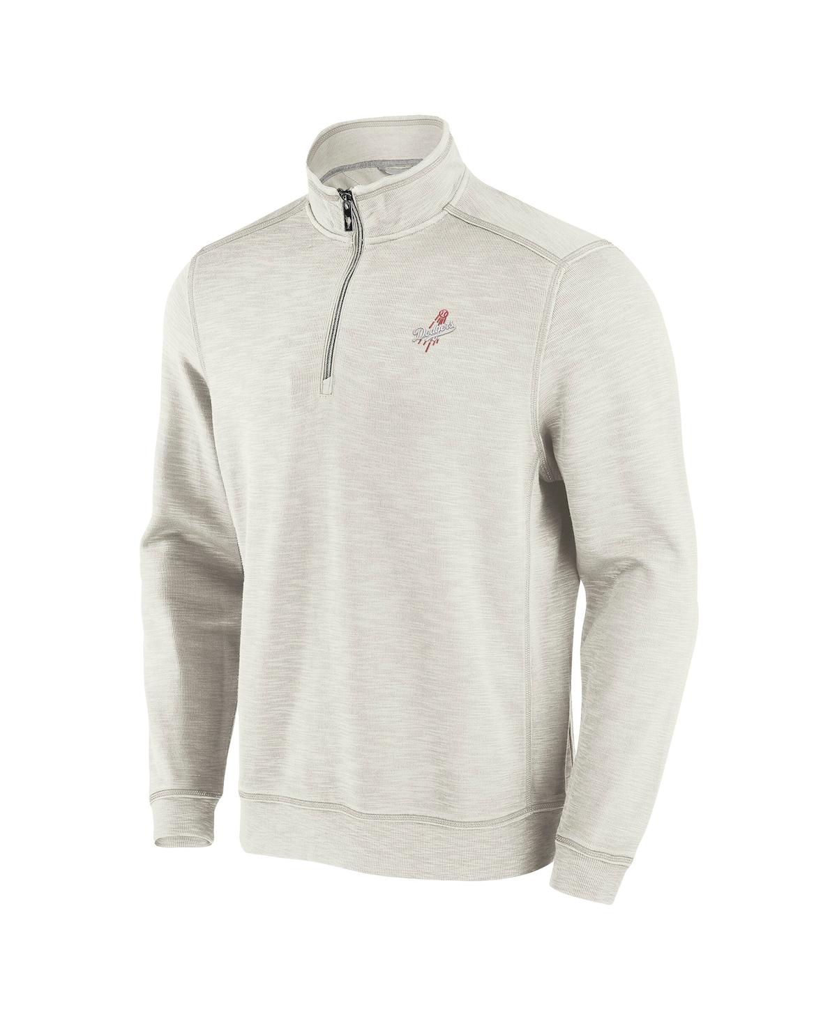 Tommy Bahama Men's Cream Los Angeles Dodgers Sport Tobago Bay Tri-blend Half-zip Sweatshirt In Cream