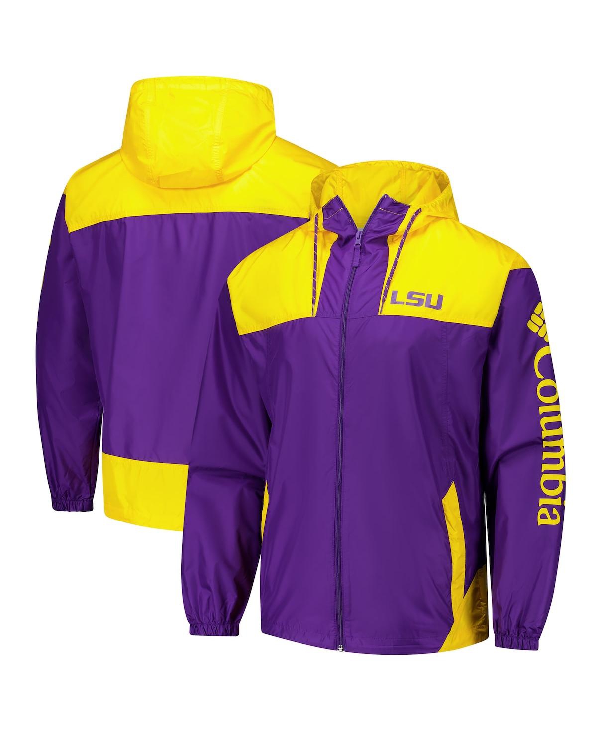 COLUMBIA MEN'S PURPLE LSU TIGERS FLASH CHALLENGER II OMNI-SHADE FULL-ZIP WINDBREAKER JACKET 