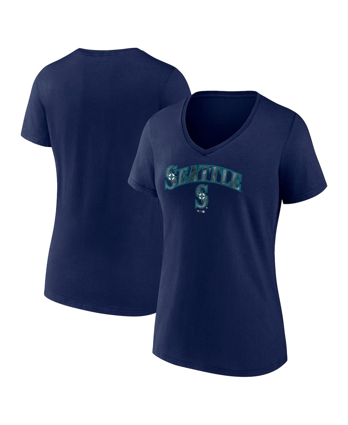 Fanatics Women's Navy Seattle Mariners Shine Bright V-neck T-shirt In Navy