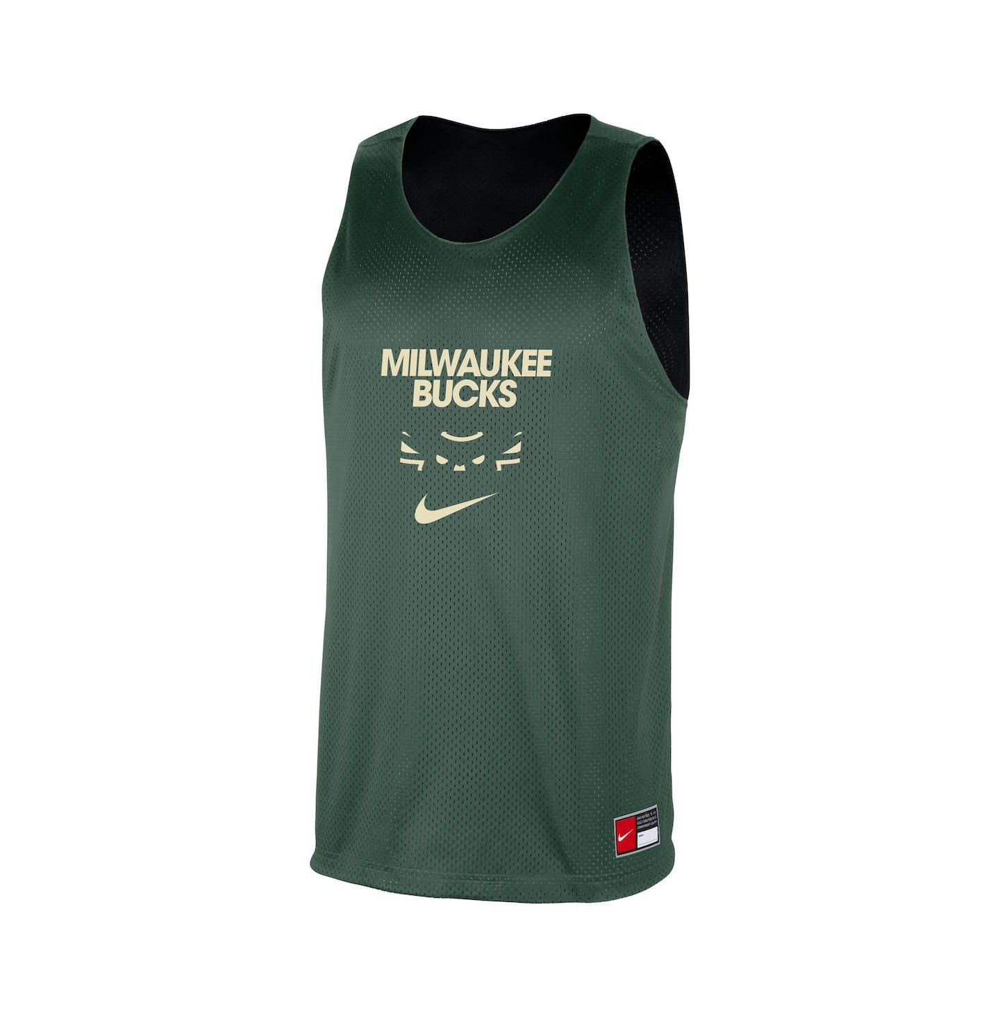 Мужской топ Nike Hunter Green/Black Milwaukee Bucks Courtside Reversible Mesh Practice Jersey — фото 3