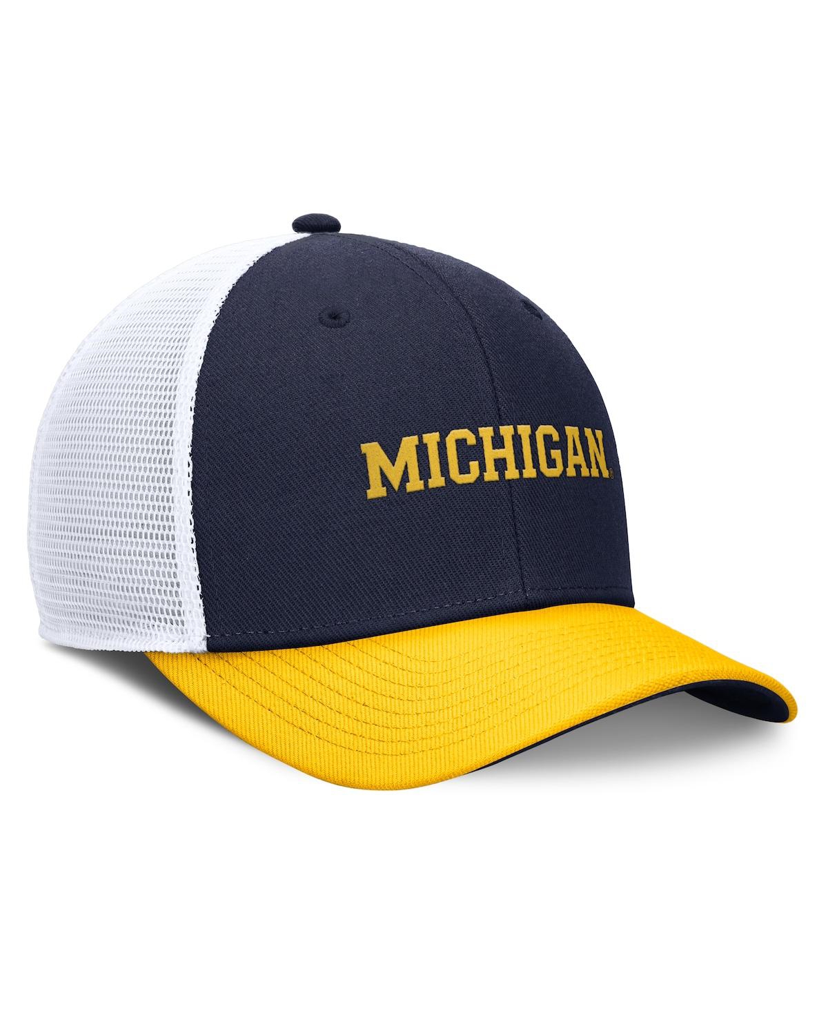 JORDAN MEN'S NAVY/MAIZE MICHIGAN WOLVERINES RISE ADJUSTABLE TRUCKER HAT 