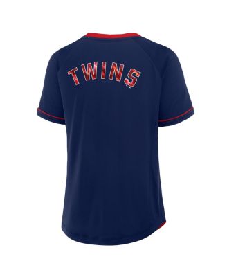 Women's Navy Minnesota Twins League Diva Star Raglan V-Neck T-Shirt