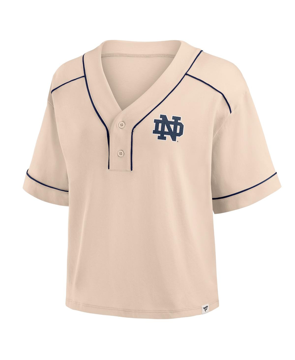 Fanatics Women's Tan Notre Dame Fighting Irish Oversized Dominant Force Midi V-neck T-shirt In Tan