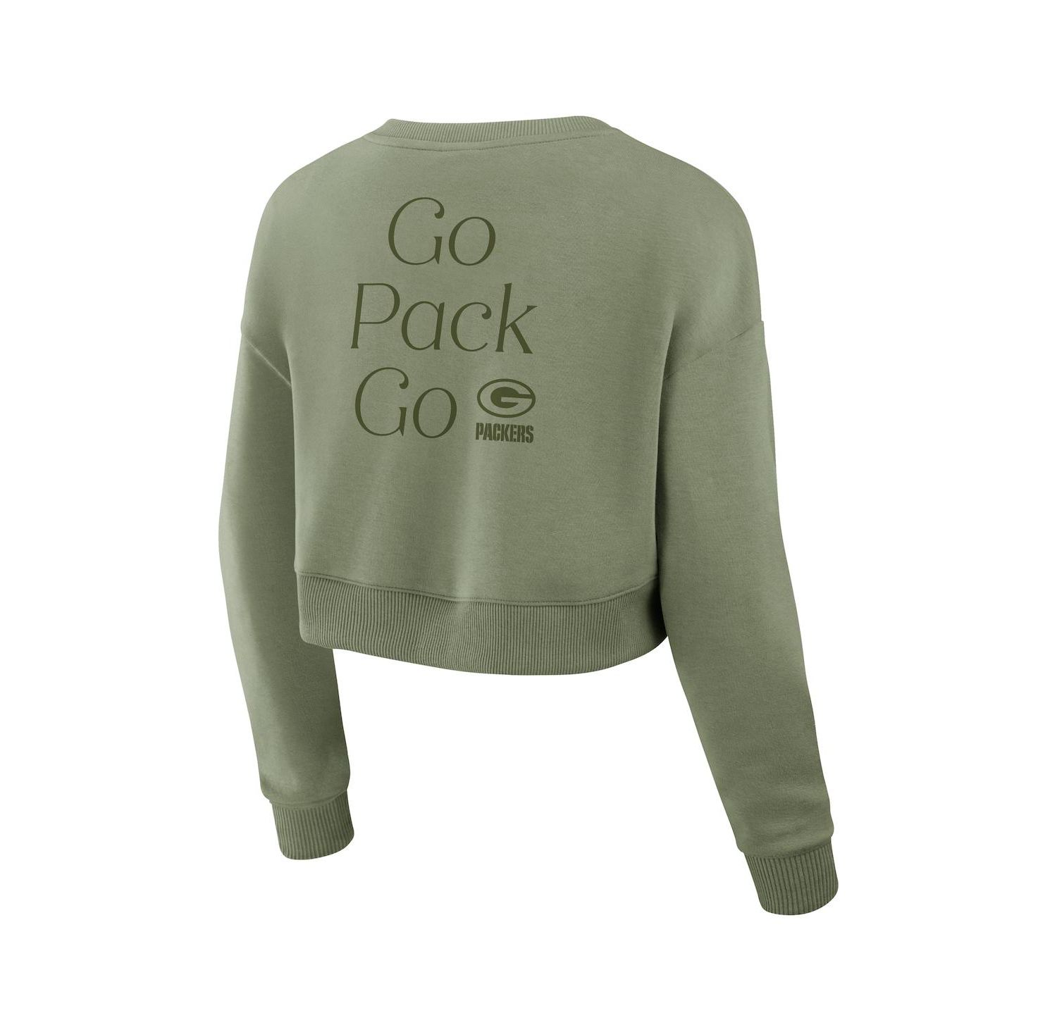 Women's Olive Green Bay Packers Studio Tri-Blend Cropped Pullover Sweatshirt