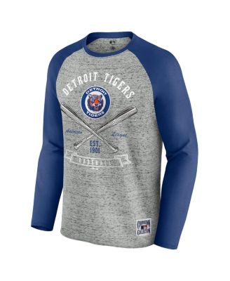 Men's Heather Gray Detroit Tigers Raw Edge Raglan Long Sleeve Baseball T-Shirt